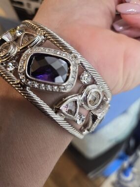 Silver Bracelet with Purple Gemstone and Crystal Accents